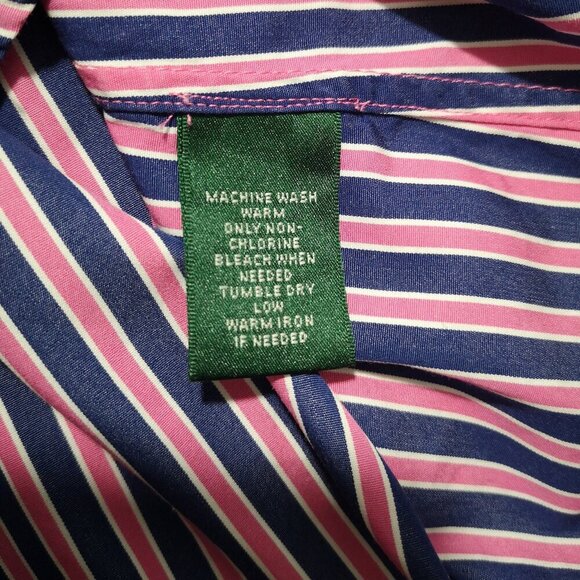 Lauren Ralph Lauren Ladies Size XL Pink & Navy Stripes Loose Fit Blouse - Picture 4 of 14